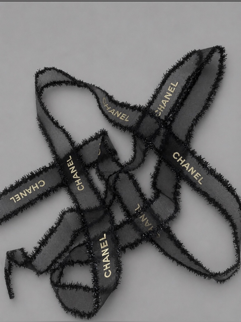 CHANEL Black Sheer Ribbon Gold Logo 50” Gift Wrap